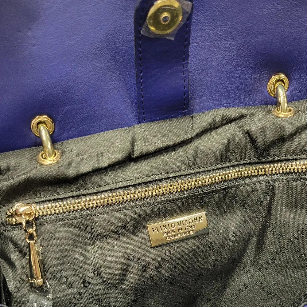 Plinio Visona Lamb Soft Blue ITALIAN Leather Purse Satchel Crossbody Handbag - Picture 2 of 6